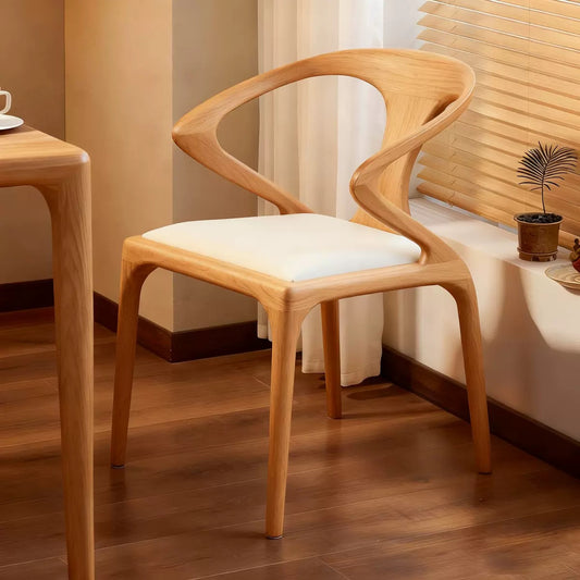 Solid Wood Desk Chair | Retro Aesthetic Ash Wood Armchair for Upscale Cafes
