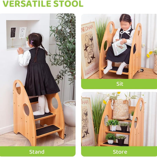 Learning Tower Kitchen Helper Toddler Tower Child Step Stool Kids Kitchen Standing Tower Foldable for Kids Learning