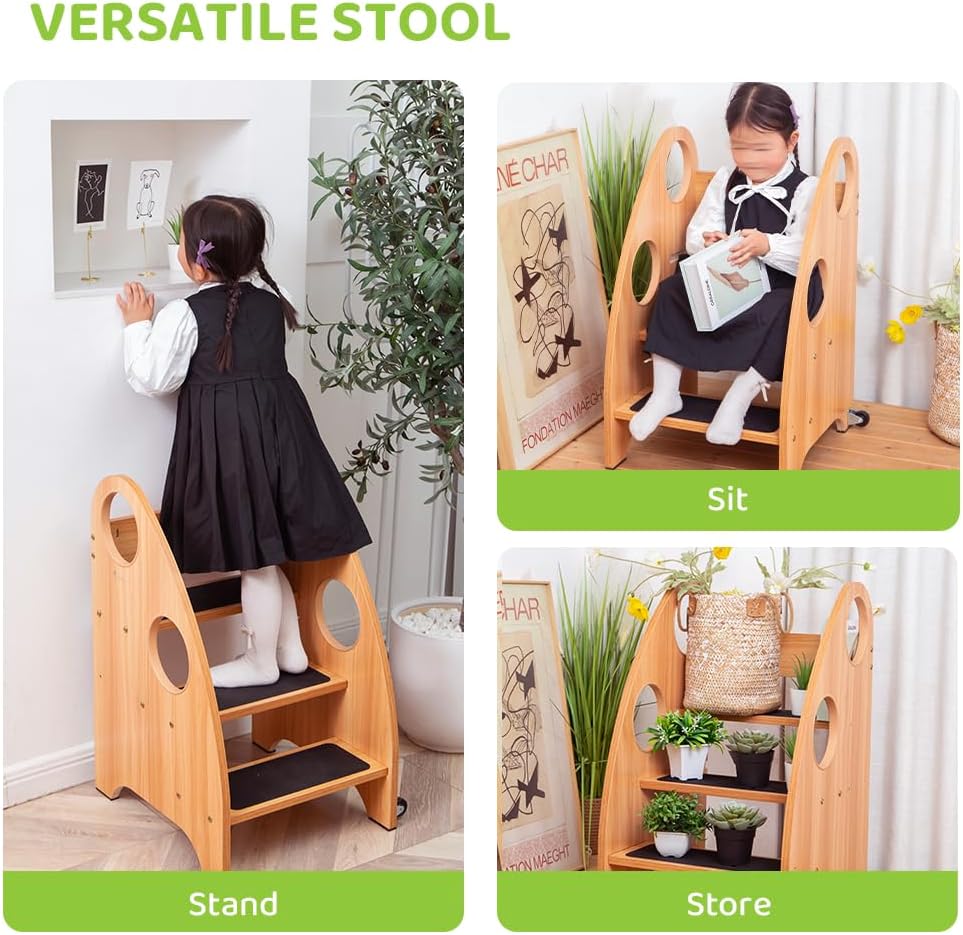 Learning Tower Kitchen Helper Toddler Tower Child Step Stool Kids Kitchen Standing Tower Foldable for Kids Learning