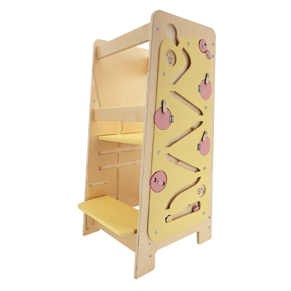 Children's Wooden Multifunctional Game Learning Tower Toddler With Blackboard Toddler Footstool Climbing Chair