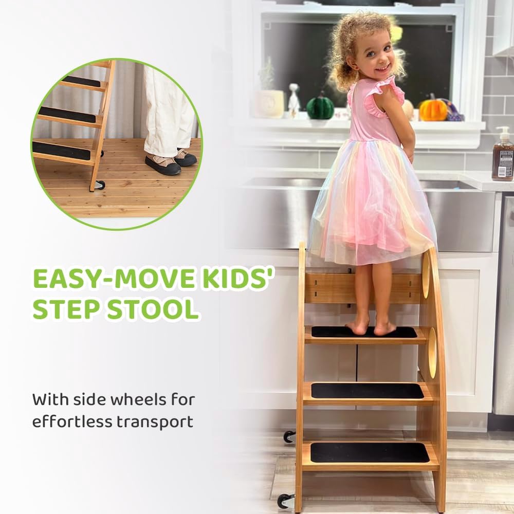Learning Tower Kitchen Helper Toddler Tower Child Step Stool Kids Kitchen Standing Tower Foldable for Kids Learning