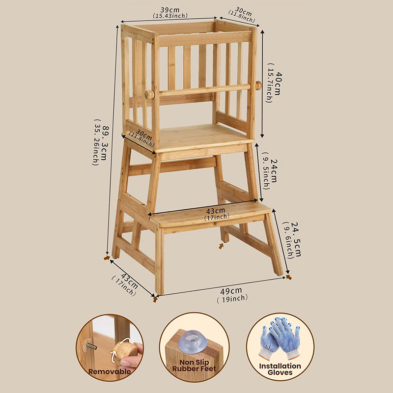 Children 3 in 1 Toddler Footstool Climbing Chair Multi-Functional With Switchable Blackboard Solid Wood Learning Tower