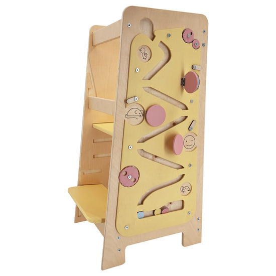 Children's Wooden Multifunctional Game Learning Tower Toddler With Blackboard Toddler Footstool Climbing Chair