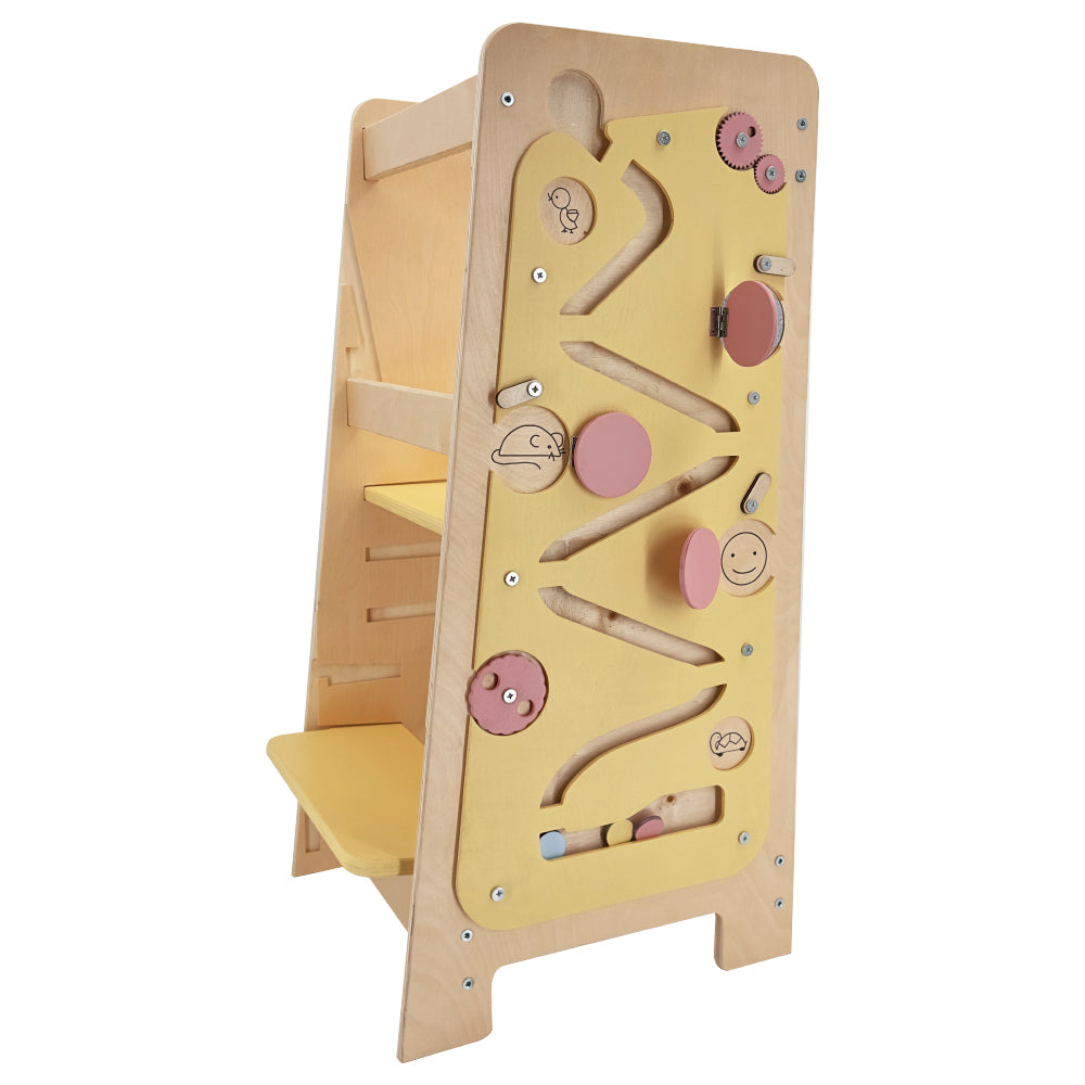 Children's Wooden Multifunctional Game Learning Tower Toddler With Blackboard Toddler Footstool Climbing Chair