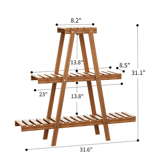 3 Tiers Plant Stand, 8 Potted Tall Large Wood Plant Shelf, Flower Holder Ladder Plant Rack Multiple Planter Display