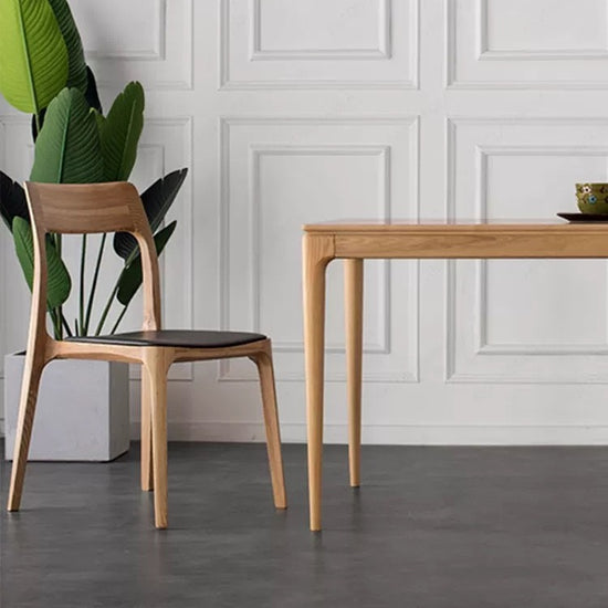 Modern Nordic Solid Wood Dining Chair, Ash Wood Frame with PU Leather Cushion