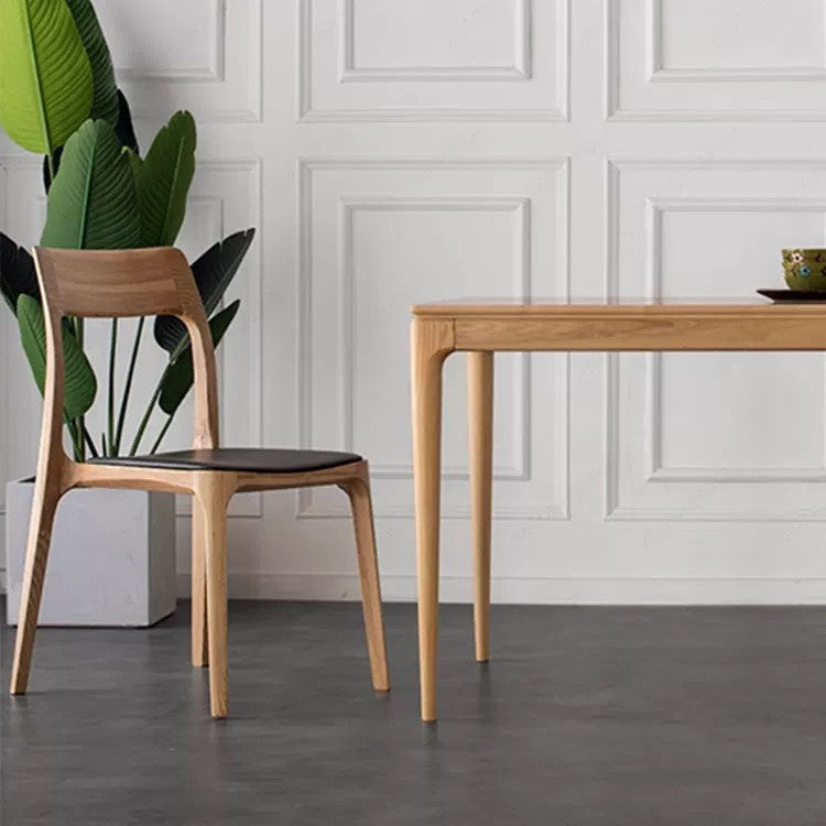 Modern Nordic Solid Wood Dining Chair, Ash Wood Frame with PU Leather Cushion