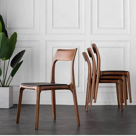 Modern Nordic Solid Wood Dining Chair, Ash Wood Frame with PU Leather Cushion