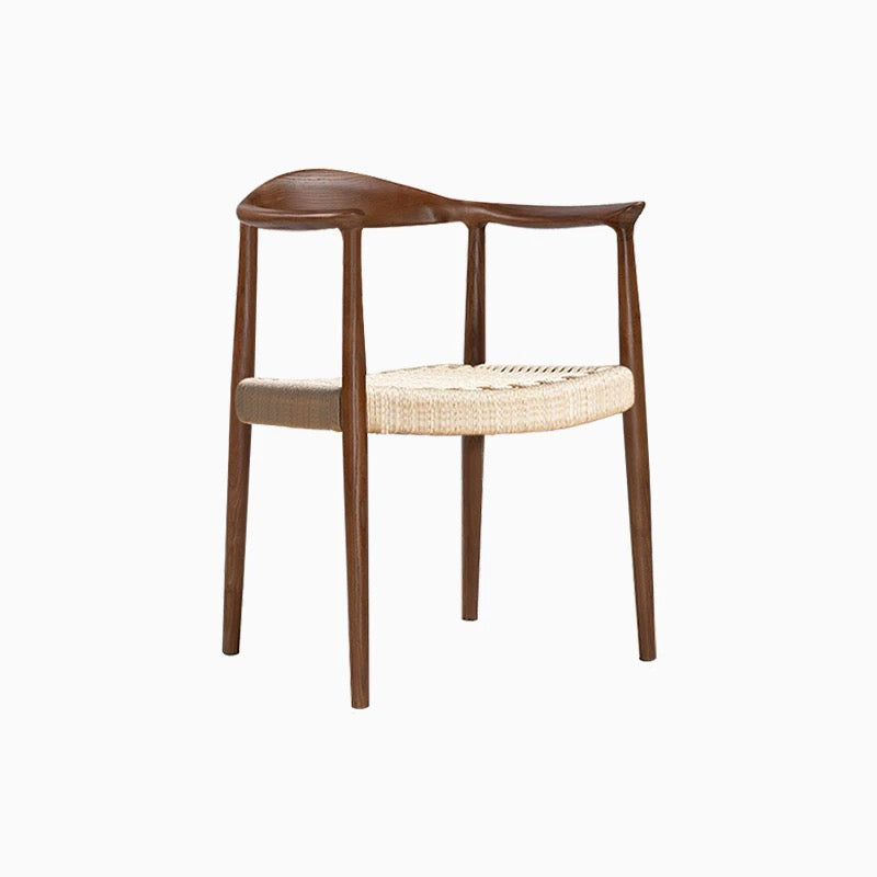 solid wood dining chair with handcrafted rope woven seat and curved backrest