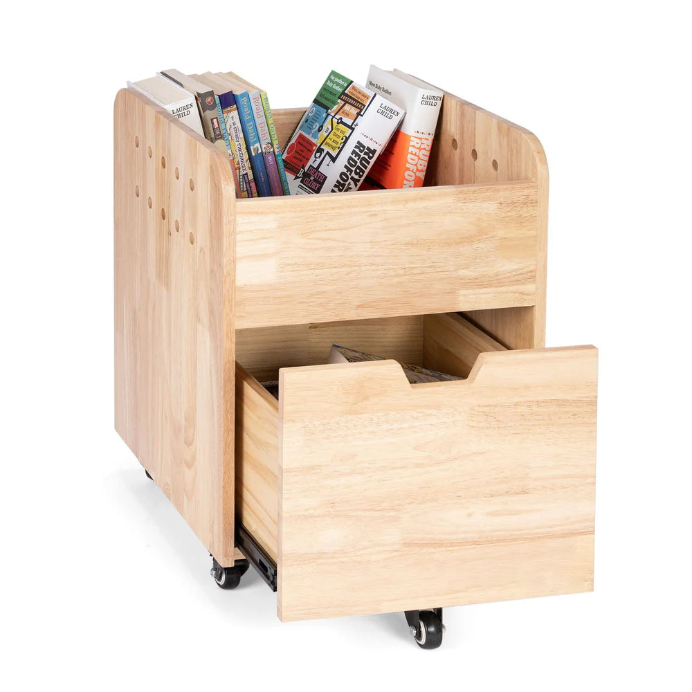 Solid wood Movable Trolly Bookcase